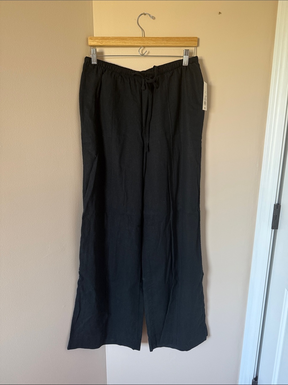 NWT A New Day Black Drawstring Wide-Leg Linen Pants, Medium